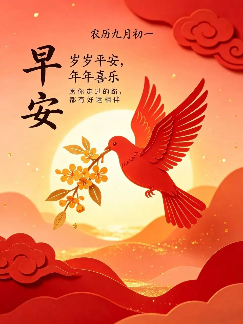 农历九月初一吉祥16张喜庆早安美图祝福语|新月启序,愿岁岁平安,万事皆顺遂-第10张图片-四季读书网