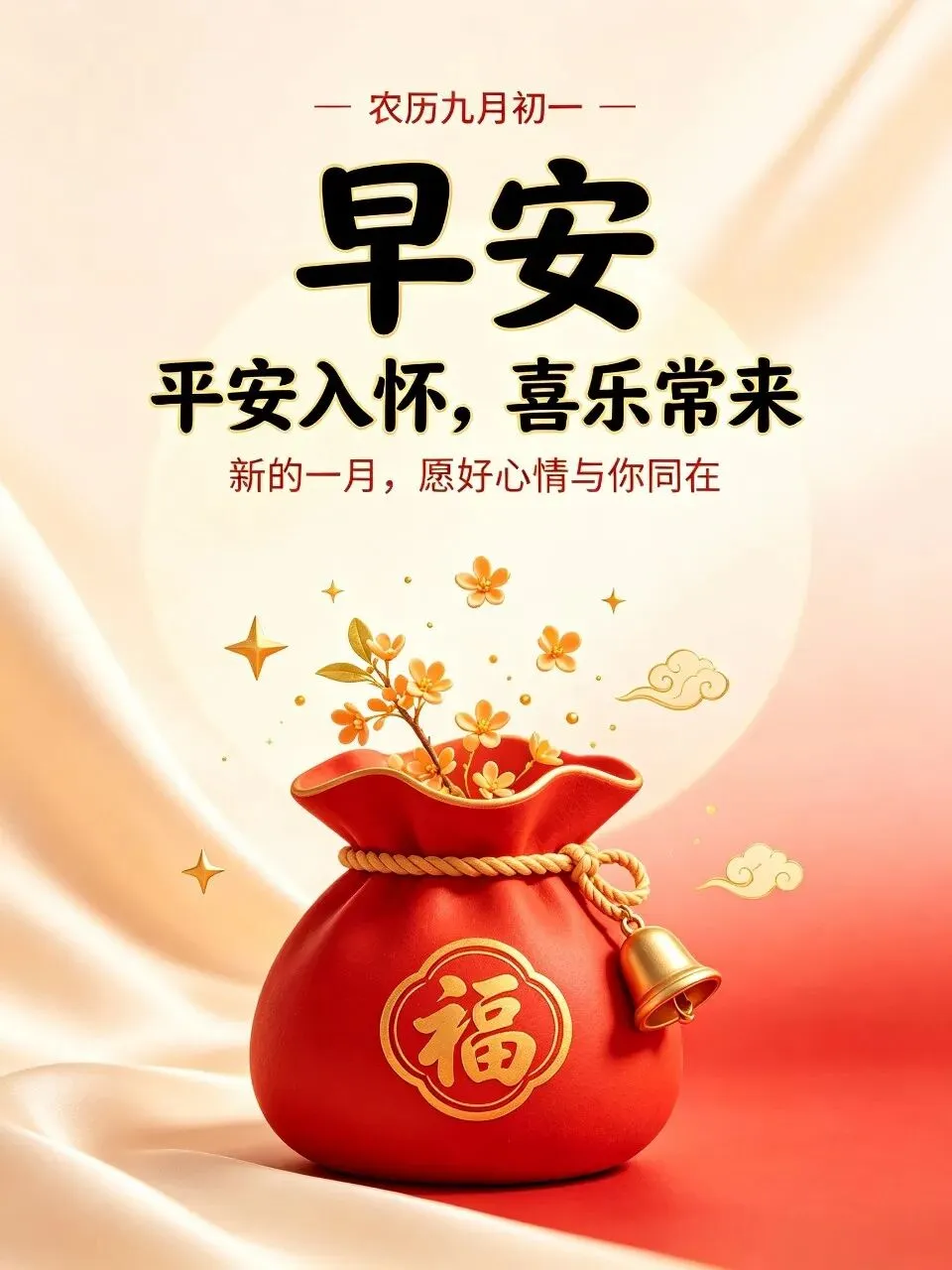 农历九月初一吉祥16张喜庆早安美图祝福语|新月启序,愿岁岁平安,万事皆顺遂-第11张图片-四季读书网