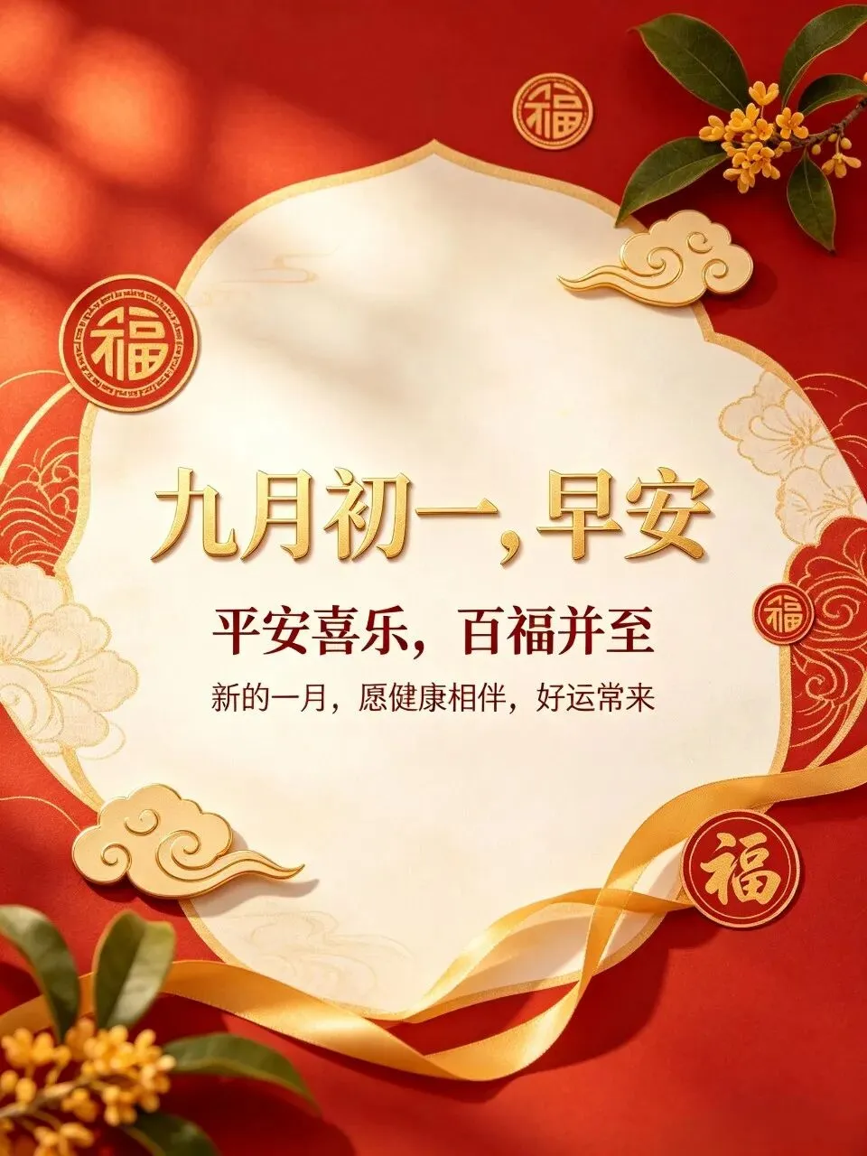 农历九月初一吉祥16张喜庆早安美图祝福语|新月启序,愿岁岁平安,万事皆顺遂-第15张图片-四季读书网