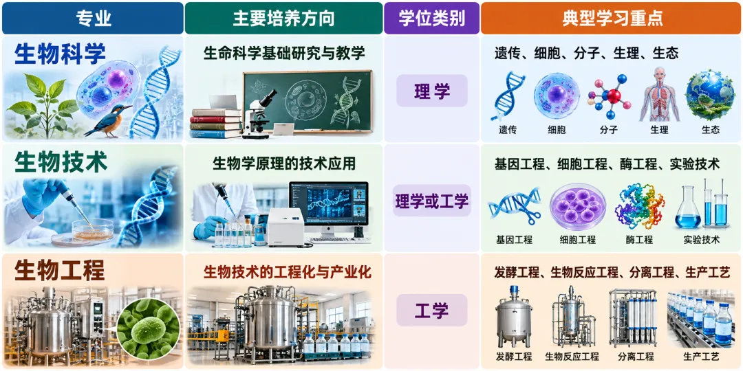 2027甘肃高考志愿:生物科学、生物技术与生物工程有什么区别?专业学习与就业方向分析-第1张图片-四季读书网