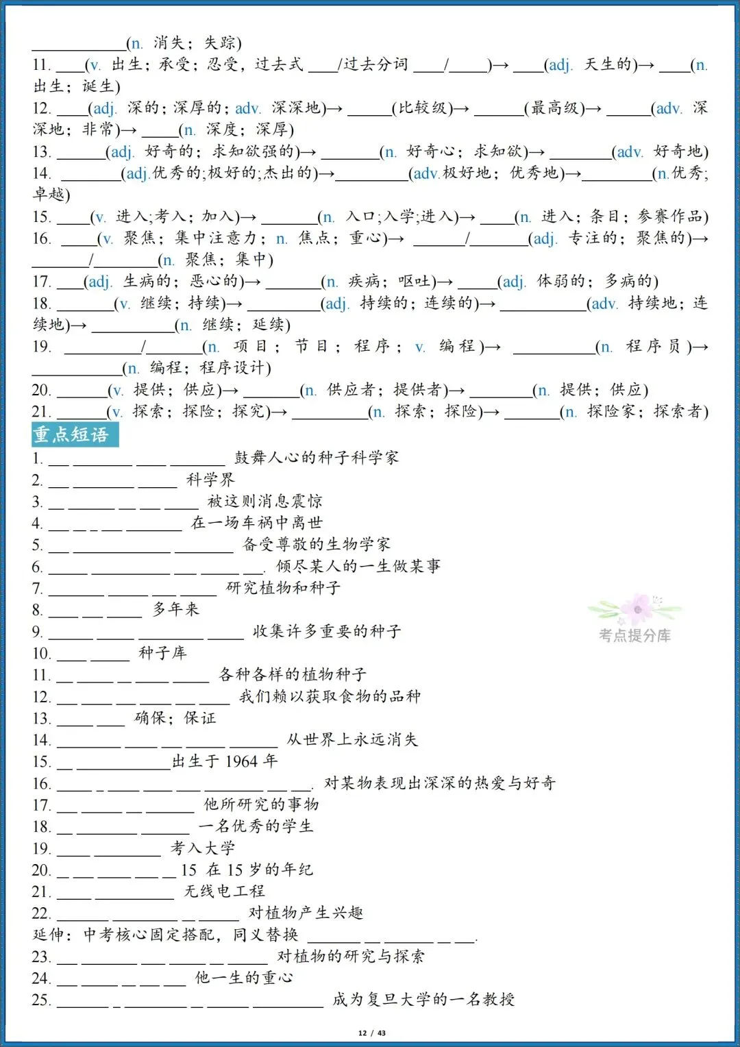 26秋初三新人教版 九年级上册英语《全册单词短语句子默写汇总》含词性转换 默写版+答案版 共86页 可打印-第12张图片-四季读书网 26秋初三新人教版 九年级上册英语《全册单词短语句子默写汇总》含词性转换 默写版+答案版 共86页 可打印-第12张图片-四季读书网