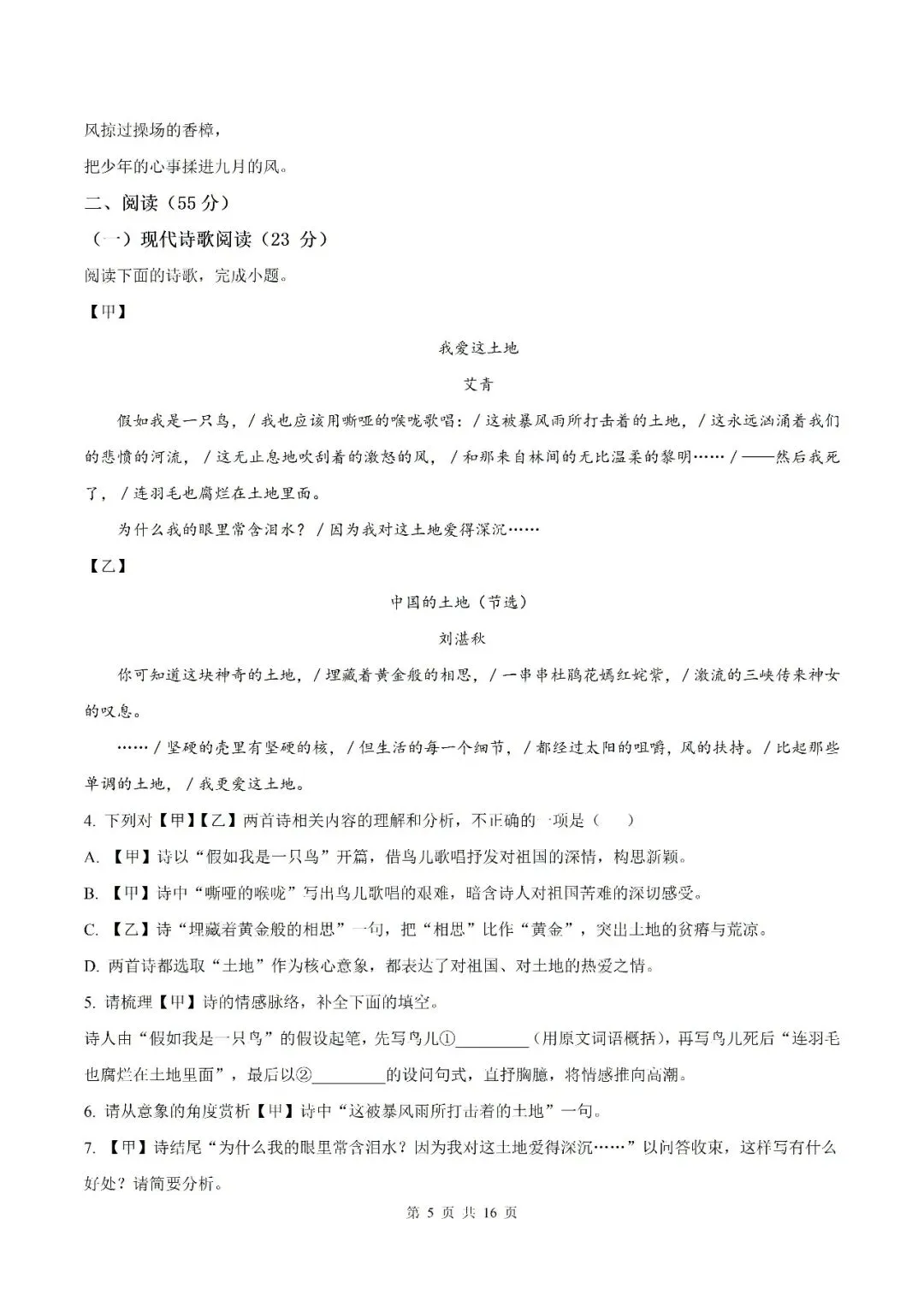 【初三月考】滁州市琅琊部分学校2026-2027学年九年级上学期语文第一次阶段学情测试试题和答案-第11张图片-四季读书网