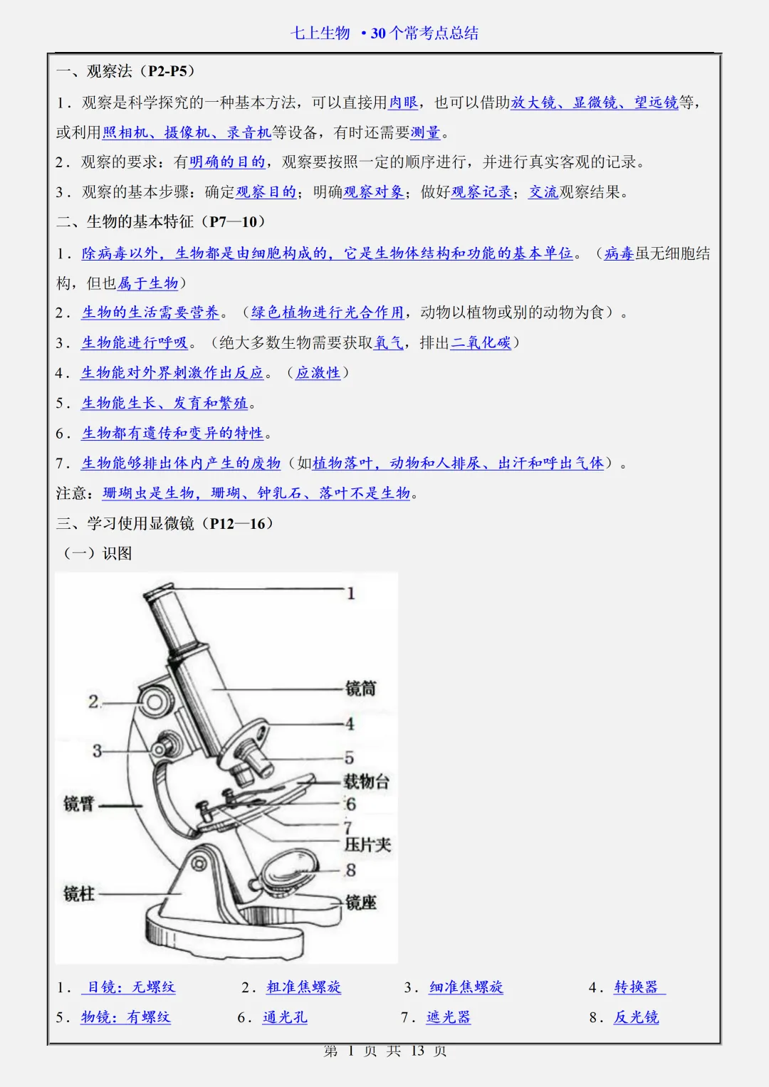 初一2026新版七年级上册生物全册必背考点题型知识点总结(电子版可打印)-第2张图片-四季读书网 初一2026新版七年级上册生物全册必背考点题型知识点总结(电子版可打印)-第2张图片-四季读书网