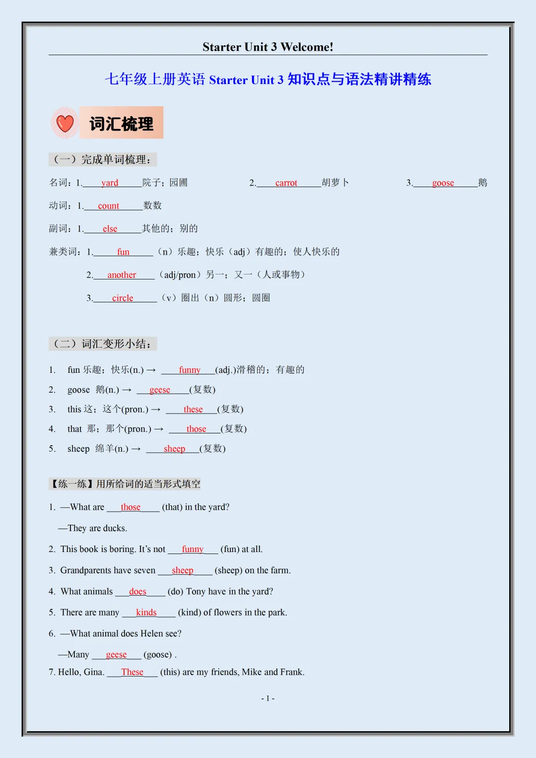 【初一】2026秋七年级上册英语全册单元知识点梳理及语法讲义,有完整版可打印,建议家长领取一份打印给孩子!-第3张图片-四季读书网 【初一】2026秋七年级上册英语全册单元知识点梳理及语法讲义,有完整版可打印,建议家长领取一份打印给孩子!-第3张图片-四季读书网