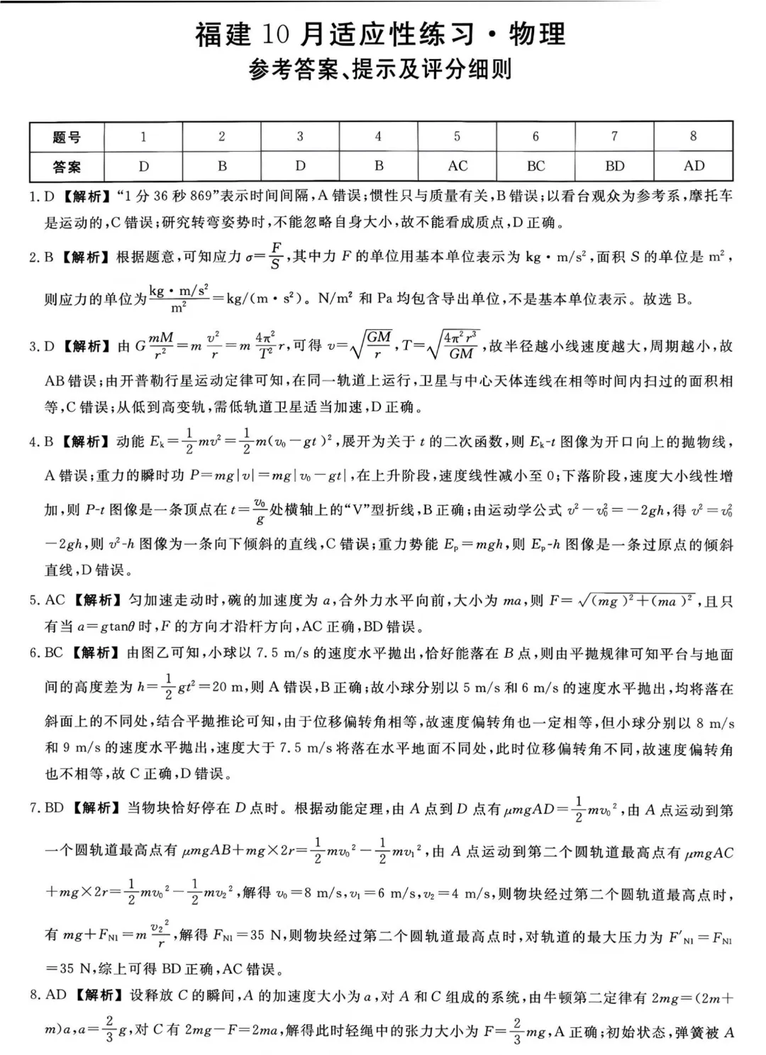 福建高三10月适应性练习试卷及答案汇总(pdf免费下载)-第11张图片-四季读书网