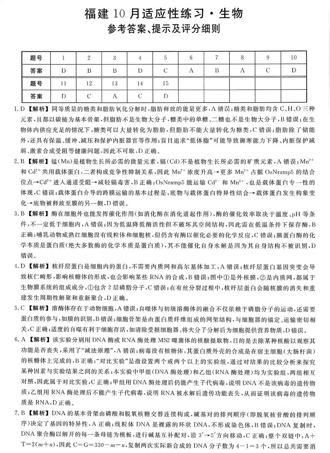 福建高三10月适应性练习试卷及答案汇总(pdf免费下载)-第15张图片-四季读书网