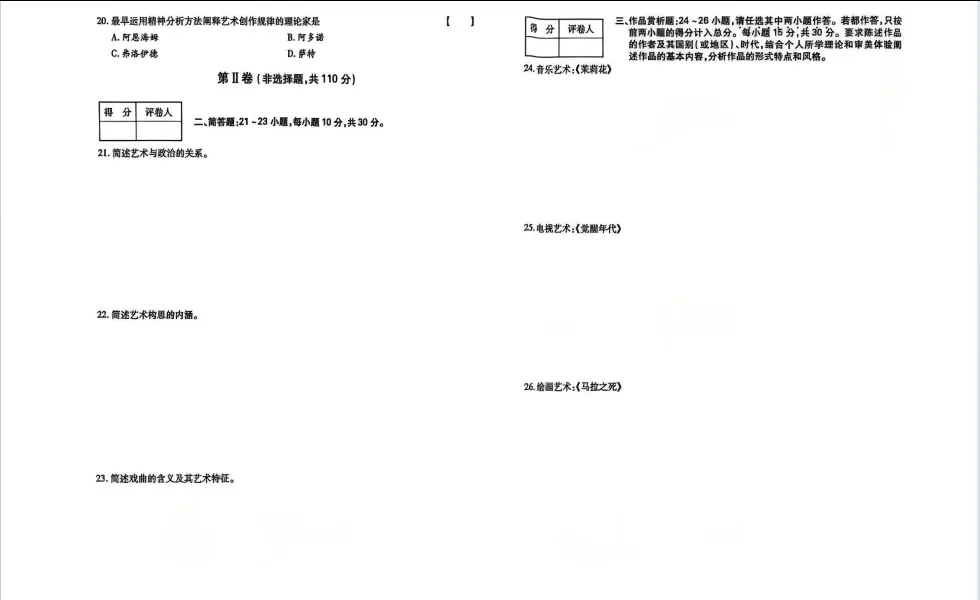广东省2026年成人高考专升本《艺术概论》真题试卷+答案解析!-第10张图片-四季读书网