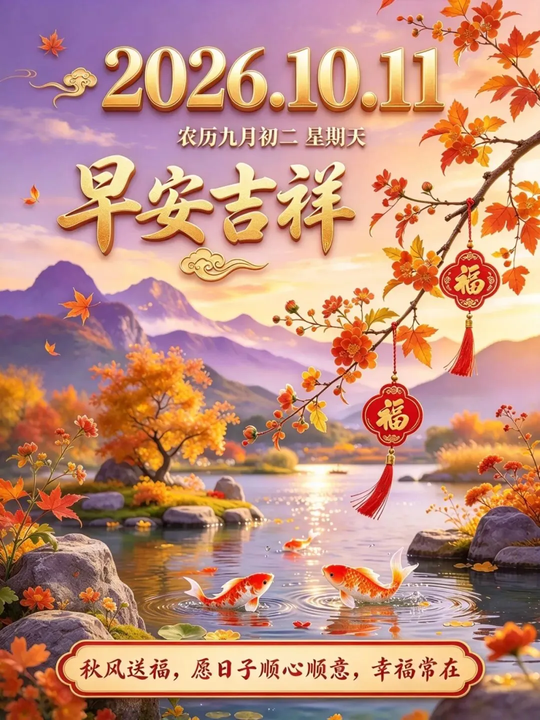 ²⁰²⁶/₁₀.₁₁ᵕ̈ᵕ̈ 农历九月初二,周日早安,最暖心的祝福语:愿你吉祥伴左右,如意又顺心-第2张图片-四季读书网