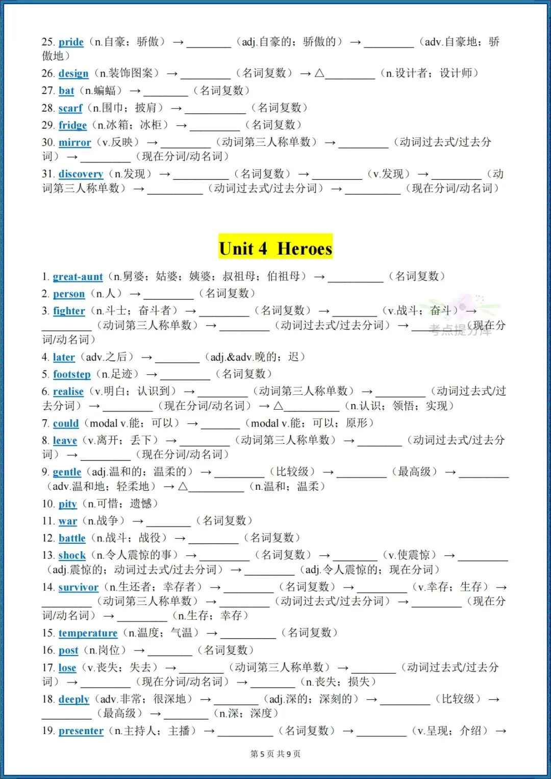 26秋初三外研版 九年级上册英语《词性转换汇总+专项练习》附答案 可打印-第5张图片-四季读书网