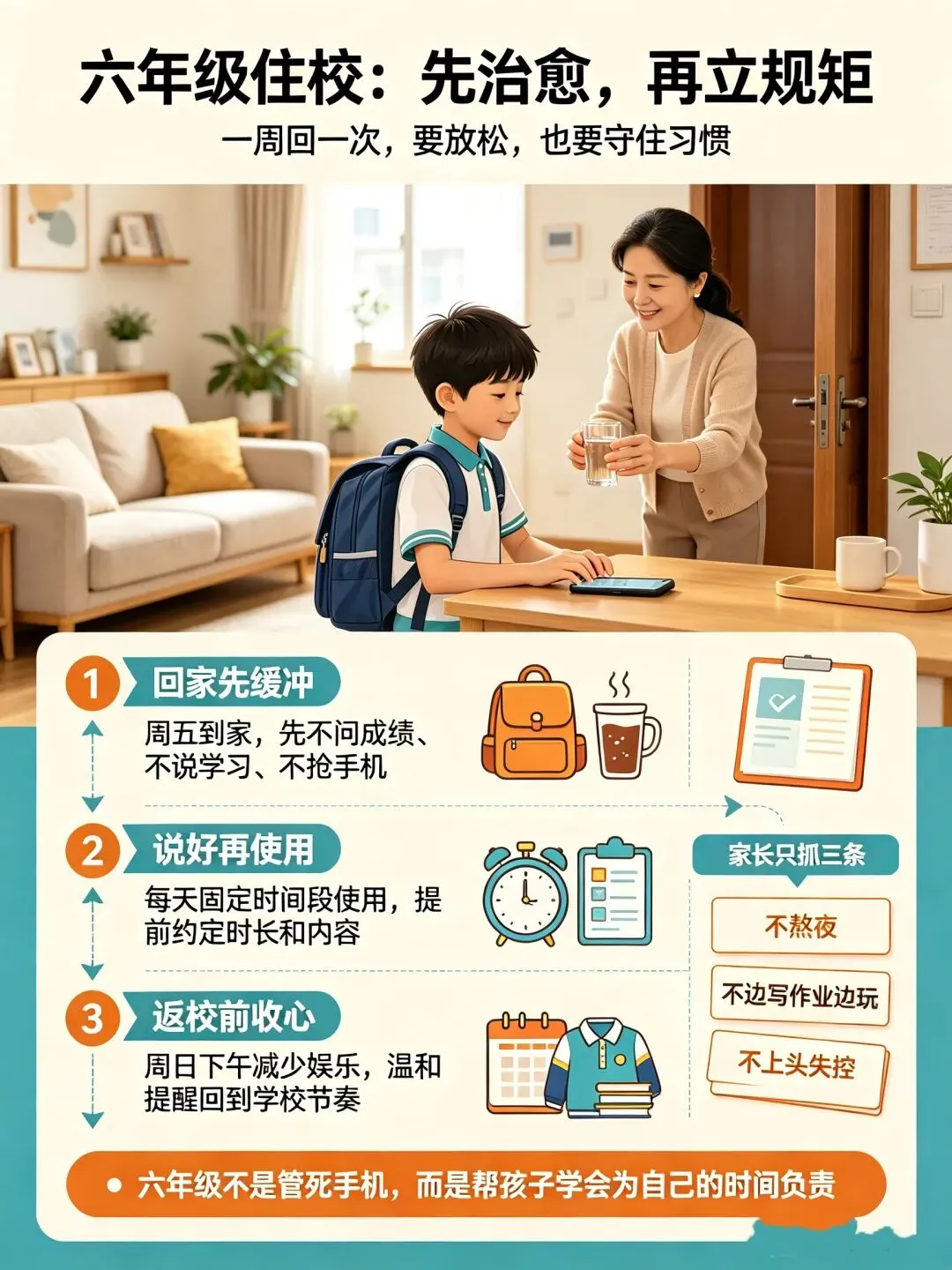 六年级住校一周回、初三住校两周回:孩子手机不用抢、不用断,这样管最省心-第2张图片-四季读书网