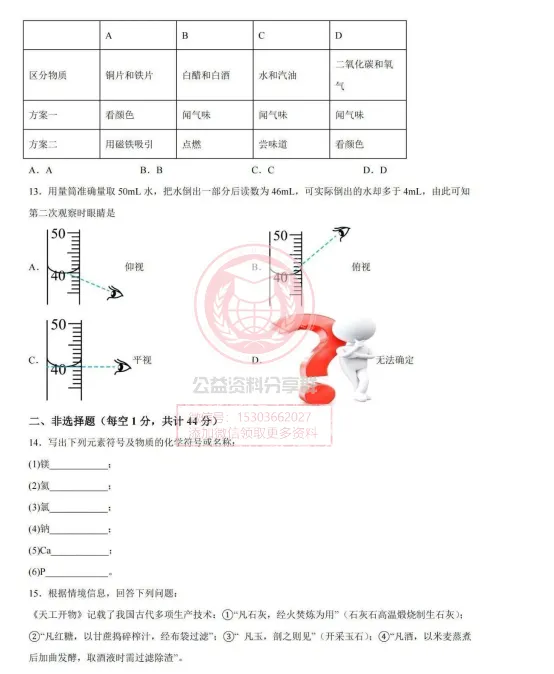 【初三/八上】2026年德强中学八上九月月考化学试卷及答案-第6张图片-四季读书网