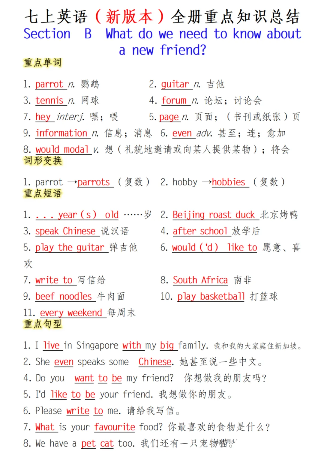 2026秋初一七年级人教PEP版英语全册重点知识点汇总(备战期中)电子版可下载可打印!-第7张图片-四季读书网 2026秋初一七年级人教PEP版英语全册重点知识点汇总(备战期中)电子版可下载可打印!-第7张图片-四季读书网
