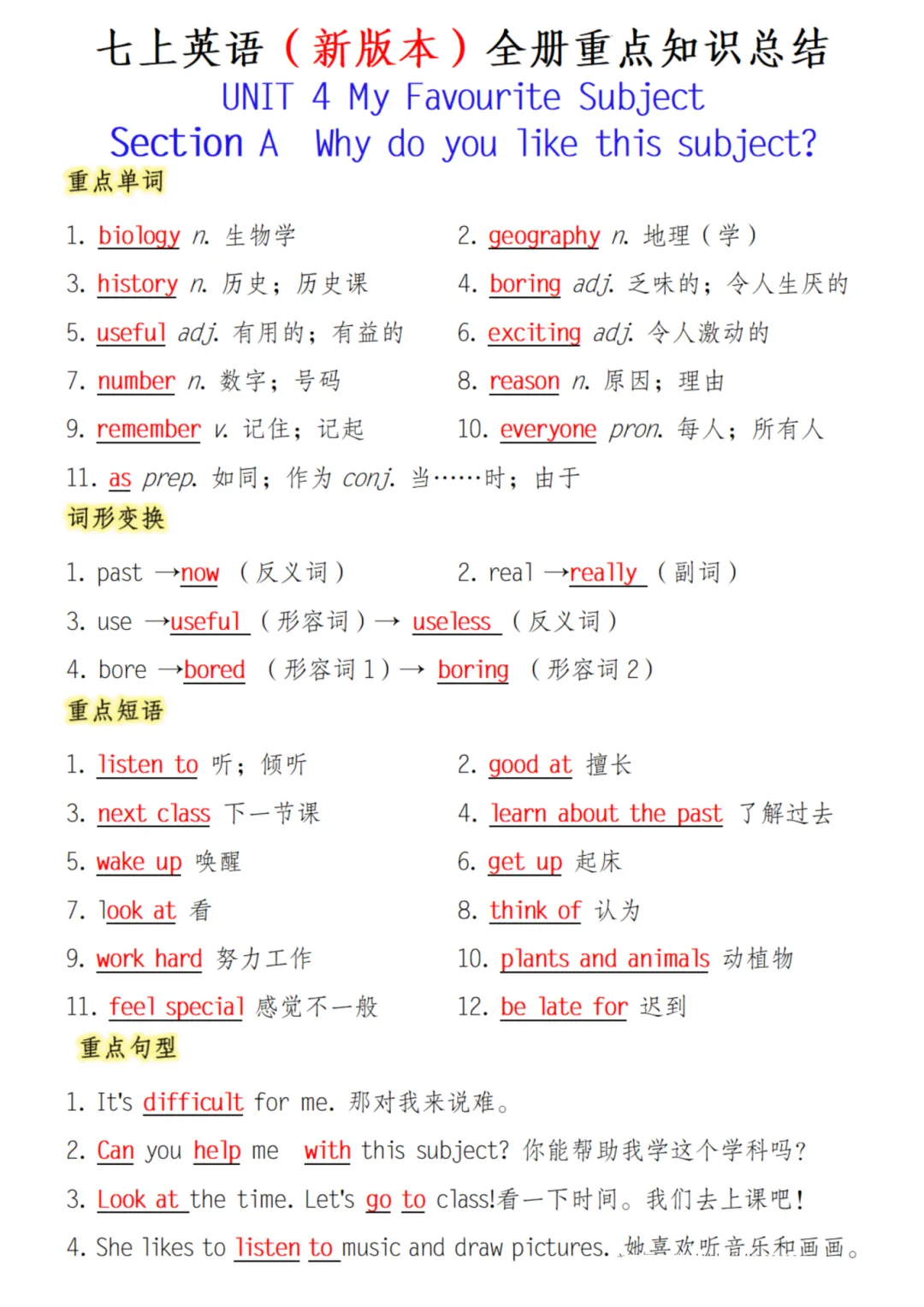 2026秋初一七年级人教PEP版英语全册重点知识点汇总(备战期中)电子版可下载可打印!-第10张图片-四季读书网 2026秋初一七年级人教PEP版英语全册重点知识点汇总(备战期中)电子版可下载可打印!-第10张图片-四季读书网