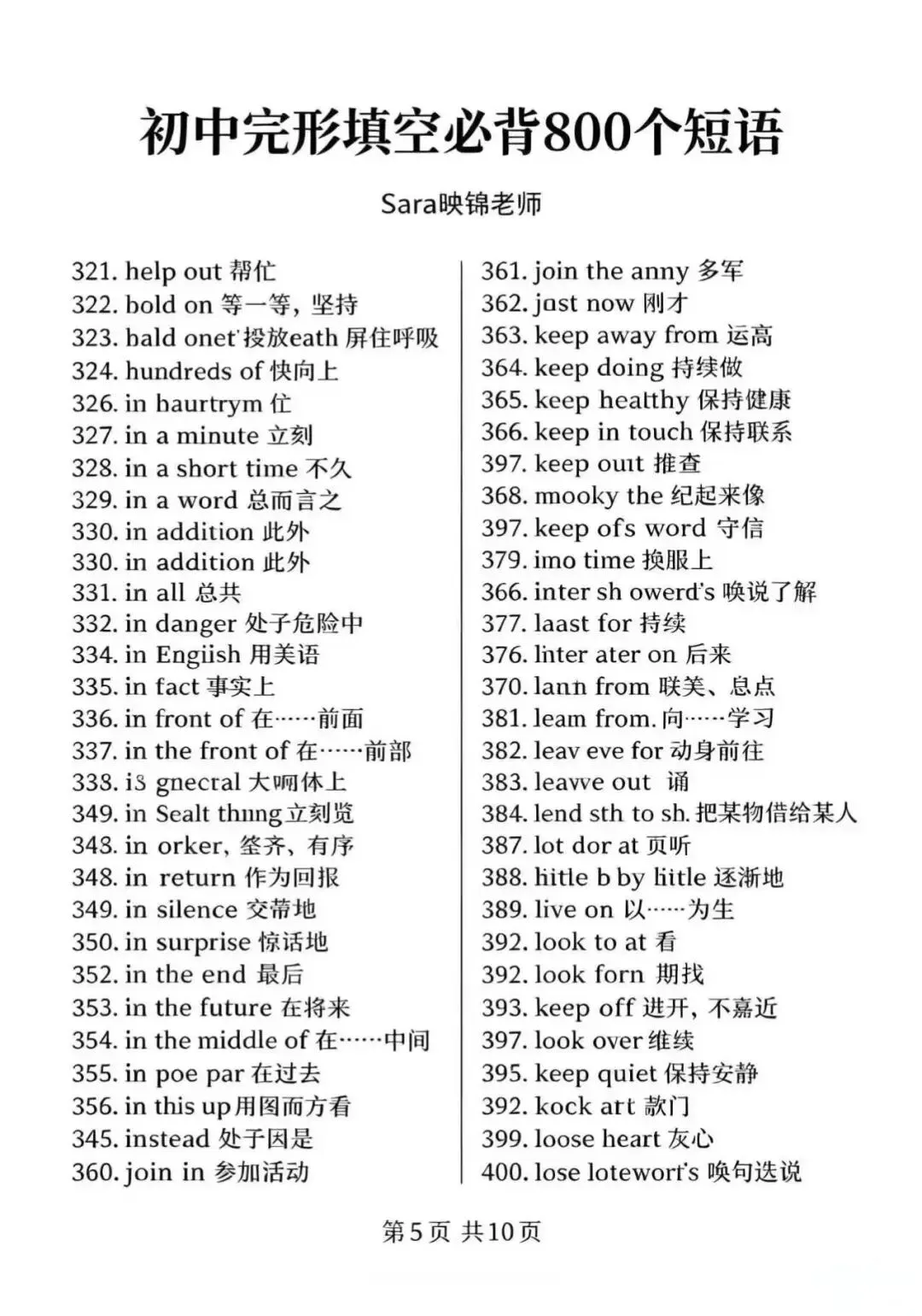 攻克中考完形填空!800个初中英语必背短语大全,覆盖单选完形写作高频考点(支持打印电子版!!!)-第5张图片-四季读书网 攻克中考完形填空!800个初中英语必背短语大全,覆盖单选完形写作高频考点(支持打印电子版!!!)-第5张图片-四季读书网