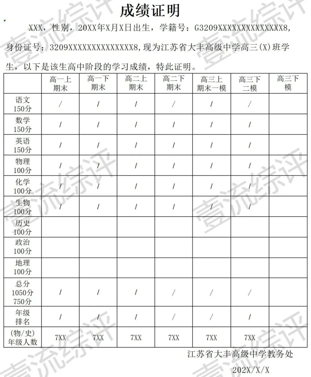 【高考】盐城10校高中成绩单模板-第9张图片-四季读书网