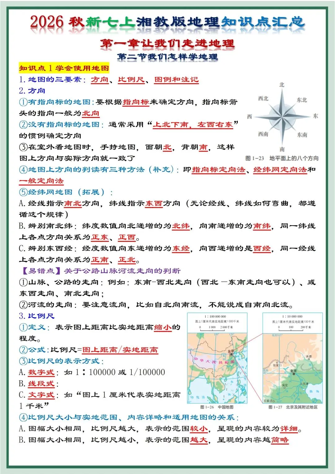 初一新版湘教版七上地理提纲知识点清单梳理必背总结电子打印版!(2026)-第1张图片-四季读书网 初一新版湘教版七上地理提纲知识点清单梳理必背总结电子打印版!(2026)-第1张图片-四季读书网