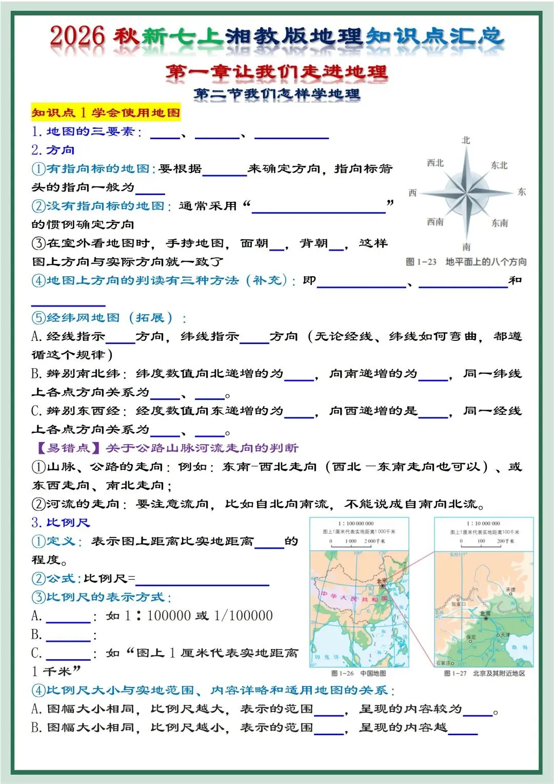 初一新版湘教版七上地理提纲知识点清单梳理必背总结电子打印版!(2026)-第8张图片-四季读书网 初一新版湘教版七上地理提纲知识点清单梳理必背总结电子打印版!(2026)-第8张图片-四季读书网