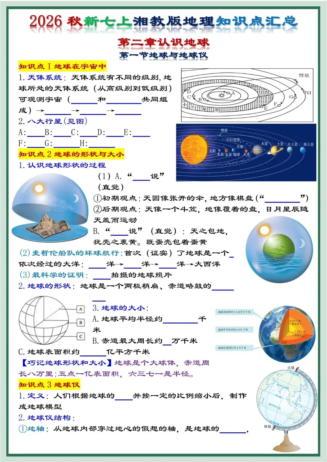 初一新版湘教版七上地理提纲知识点清单梳理必背总结电子打印版!(2026)-第10张图片-四季读书网 初一新版湘教版七上地理提纲知识点清单梳理必背总结电子打印版!(2026)-第10张图片-四季读书网