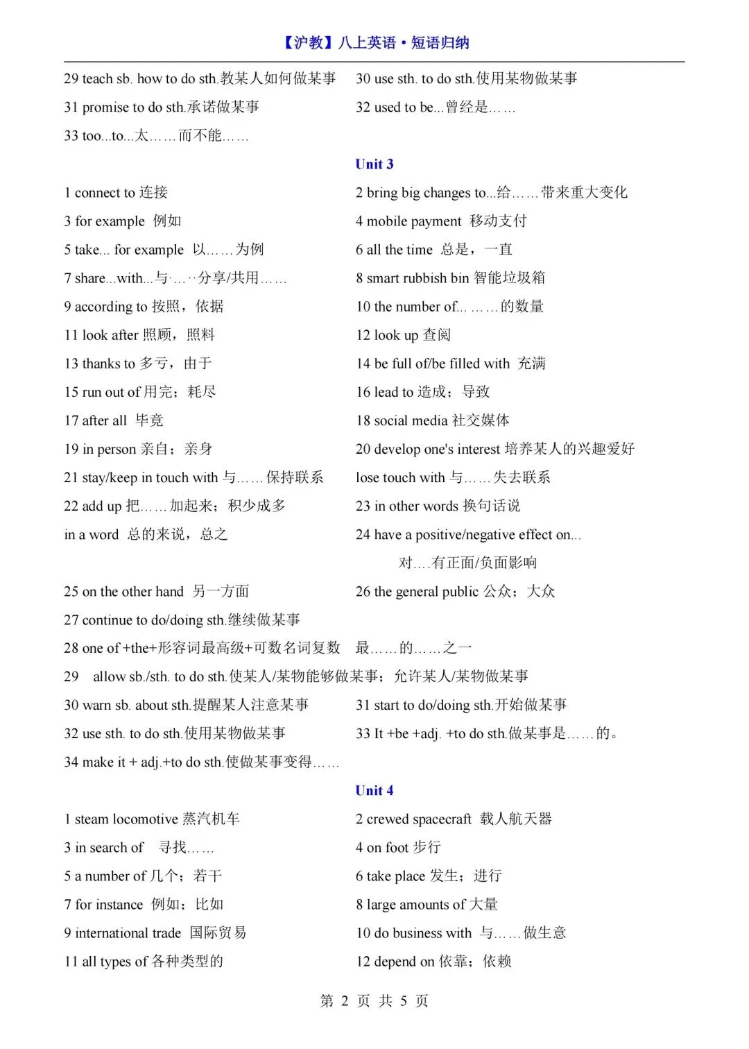 2026秋初二英语上册(沪教版)八年级英语1-8单元词性转换默写+短语归纳,需要可下载打印!-第10张图片-四季读书网