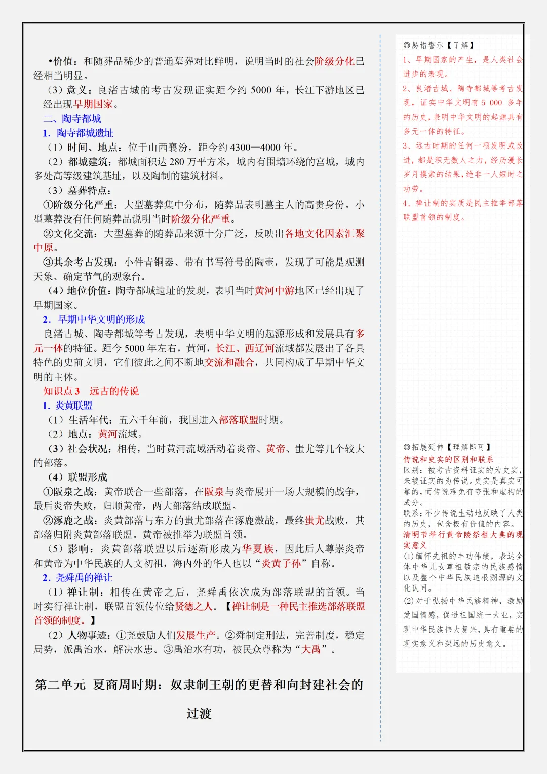 【初一】新版七上历史全册复习单元核心知识点清单,完整版可打印(2026)-第6张图片-四季读书网