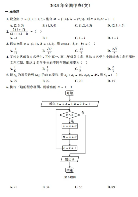 【刘芳芳工作室】2023年高考真题(全国甲卷(文))-第1张图片-四季读书网