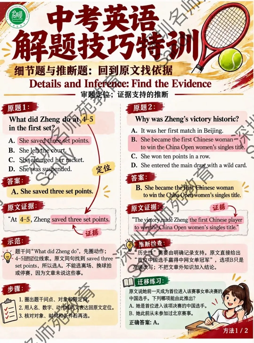 中考时文|郑钦文首夺中网冠军!一篇八年级进阶阅读,顺便吃透 4 大题型解法-第6张图片-四季读书网 中考时文|郑钦文首夺中网冠军!一篇八年级进阶阅读,顺便吃透 4 大题型解法-第6张图片-四季读书网