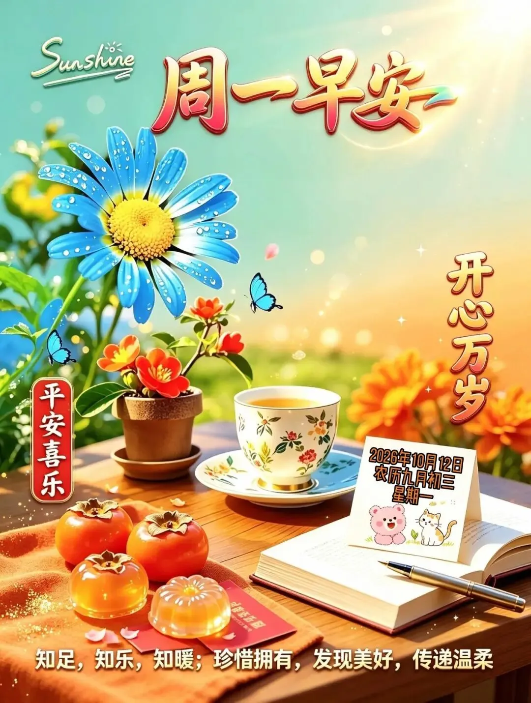 “新周快乐(农历九初三),发一条不一样的朋友圈,愿新周平安喜乐,万事顺心!”-第4张图片-四季读书网