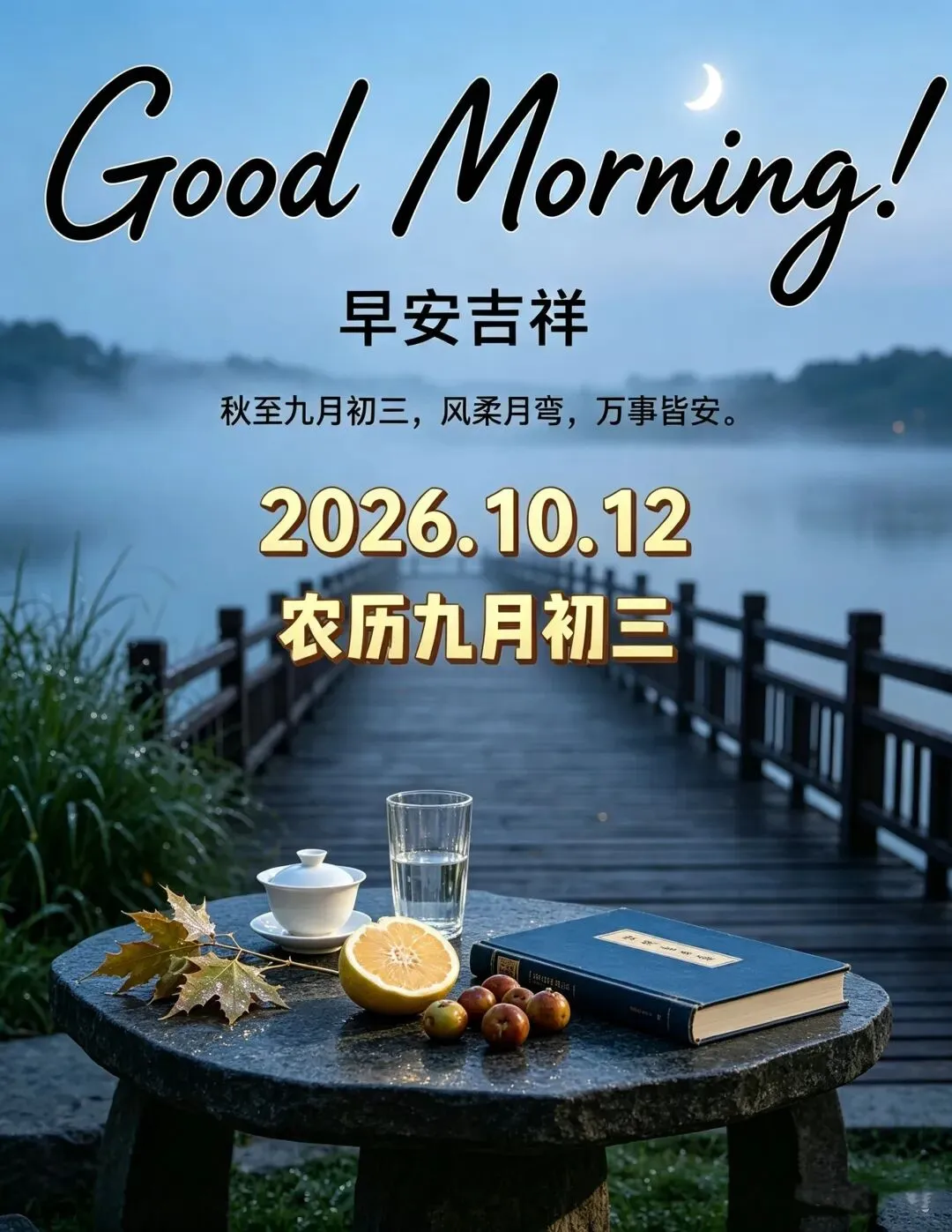 农历九月初三日丨诗词,月弯露白,愿你心情舒畅,万事顺心,家人和睦,三餐烟火暖,时时皆幸福-第4张图片-四季读书网