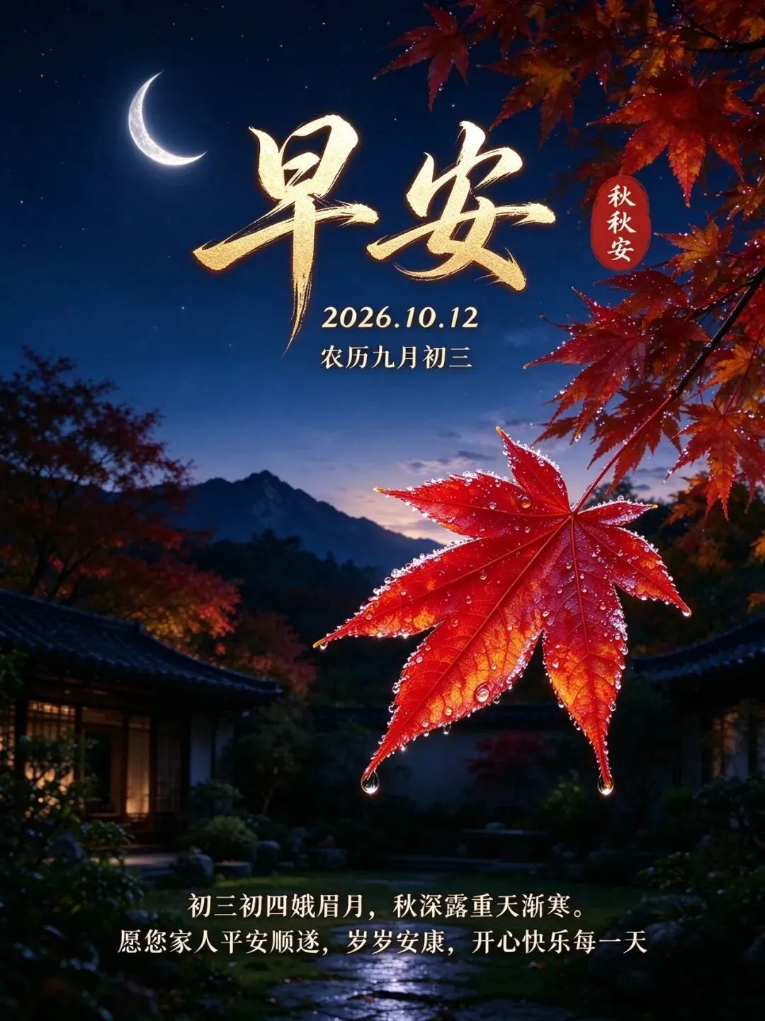 九月初三,老话说 “初三初四娥眉月”,秋深露重天渐寒,愿您家人平安顺遂,岁岁安康,开心快乐每一天-第1张图片-四季读书网