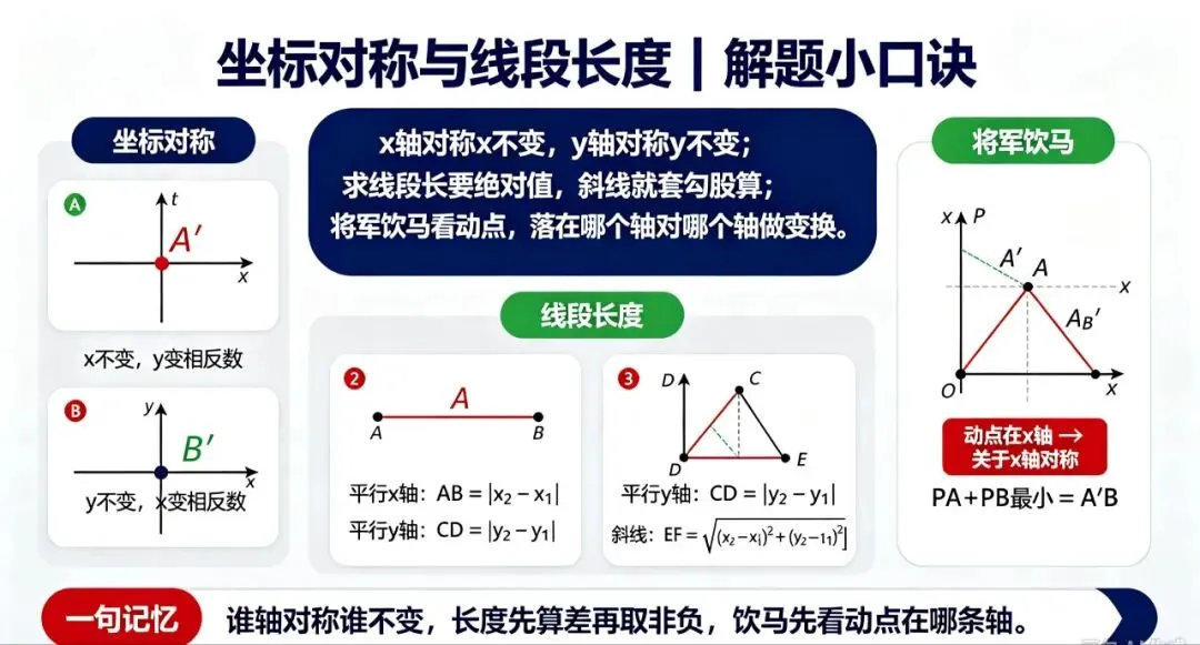 中考高频:坐标求线段长度+x轴、y轴对称-第5张图片-四季读书网