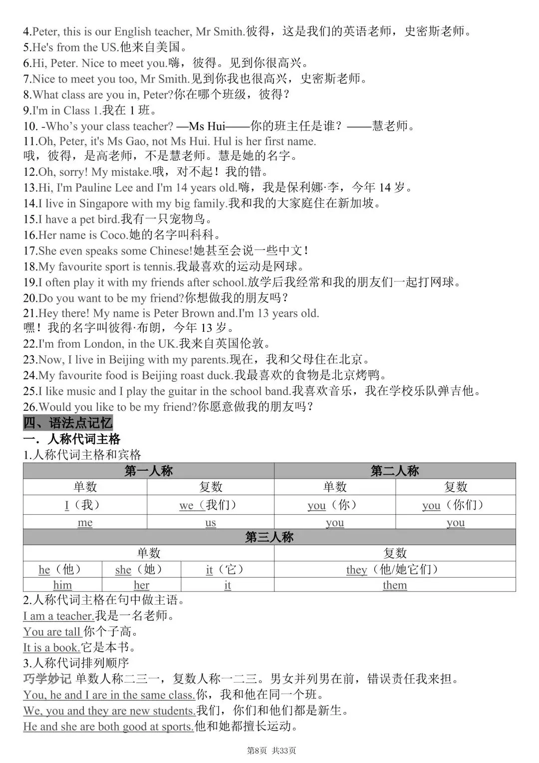 初一新版七上英语全册提纲知识点清单梳理必背总结电子打印版!(2026)-第8张图片-四季读书网 初一新版七上英语全册提纲知识点清单梳理必背总结电子打印版!(2026)-第8张图片-四季读书网