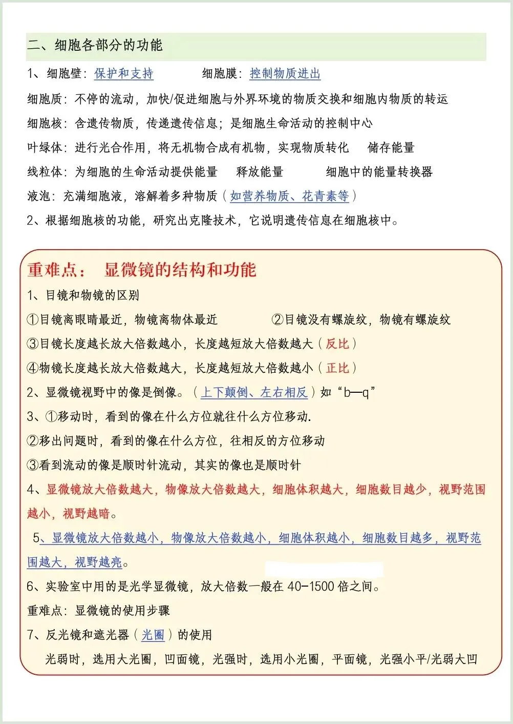 初一新七上生物全册知识点背读总结(冀少版)电子打印版!(2026 新版本)-第4张图片-四季读书网