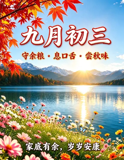 今天,九月初三,记得:1 守余粮、2 息口舌、3 尝秋味,寓意家底有余,岁岁安康-第1张图片-四季读书网 今天,九月初三,记得:1 守余粮、2 息口舌、3 尝秋味,寓意家底有余,岁岁安康-第1张图片-四季读书网