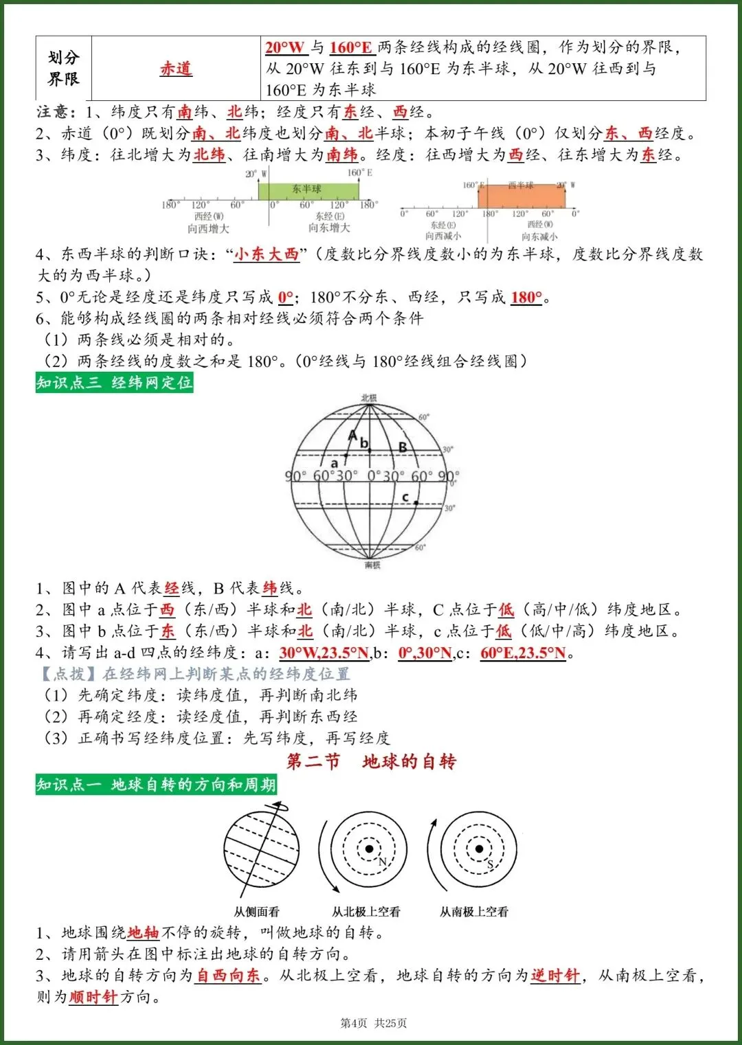 初一新七上地理星球版全册知识点背读总结,电子打印版!(2026 新版本)-第3张图片-四季读书网 初一新七上地理星球版全册知识点背读总结,电子打印版!(2026 新版本)-第3张图片-四季读书网
