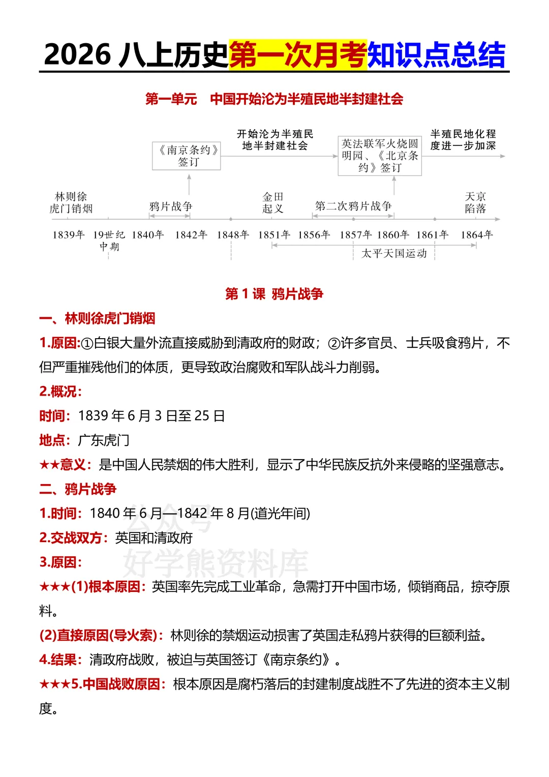 【月考】2026-2027学年人教版初二八年级上册历史第一次月考知识点总结-第1张图片-四季读书网 【月考】2026-2027学年人教版初二八年级上册历史第一次月考知识点总结-第1张图片-四季读书网
