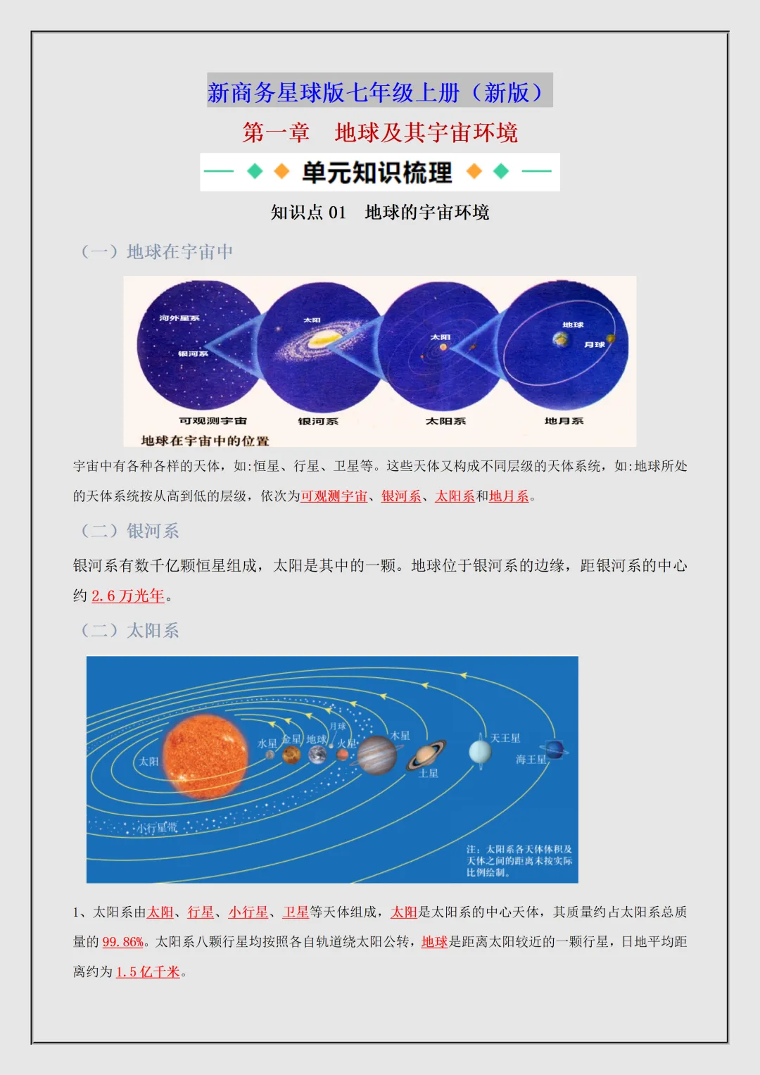 【初一】新版七上地理商务星球版全册必背考点知识点总结,完整版可打印(2026)-第2张图片-四季读书网