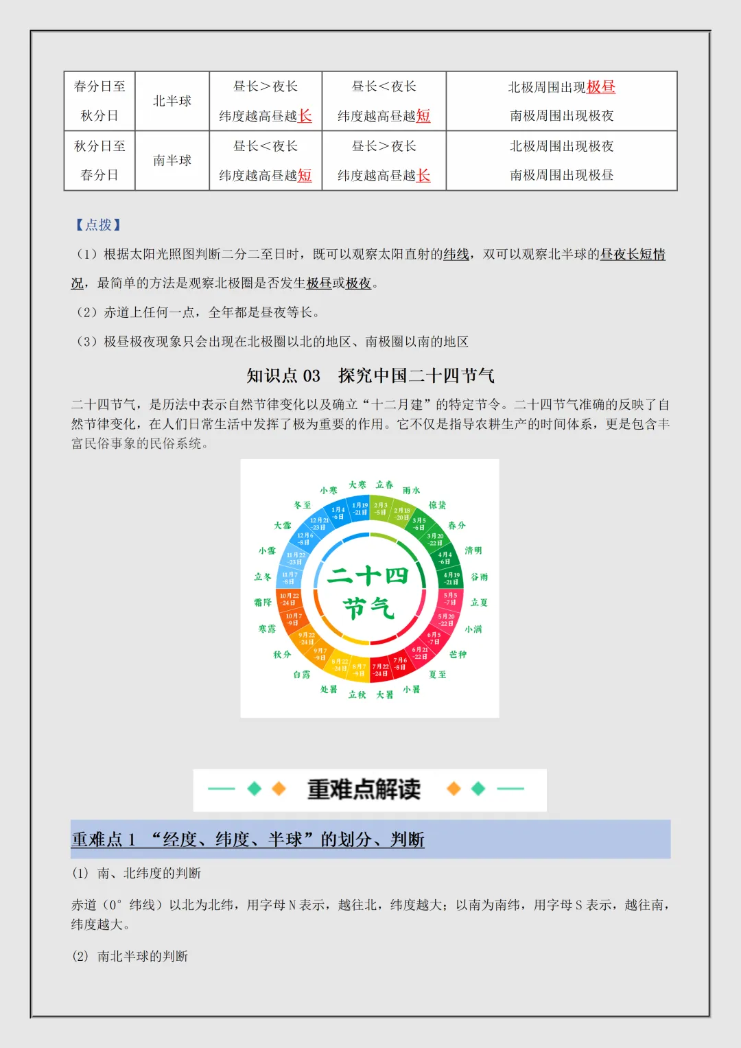 【初一】新版七上地理商务星球版全册必背考点知识点总结,完整版可打印(2026)-第12张图片-四季读书网