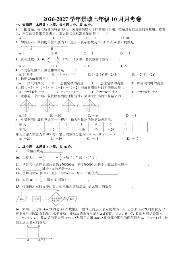 2026景城初一10月份月考试卷与试卷分析-第1张图片-四季读书网