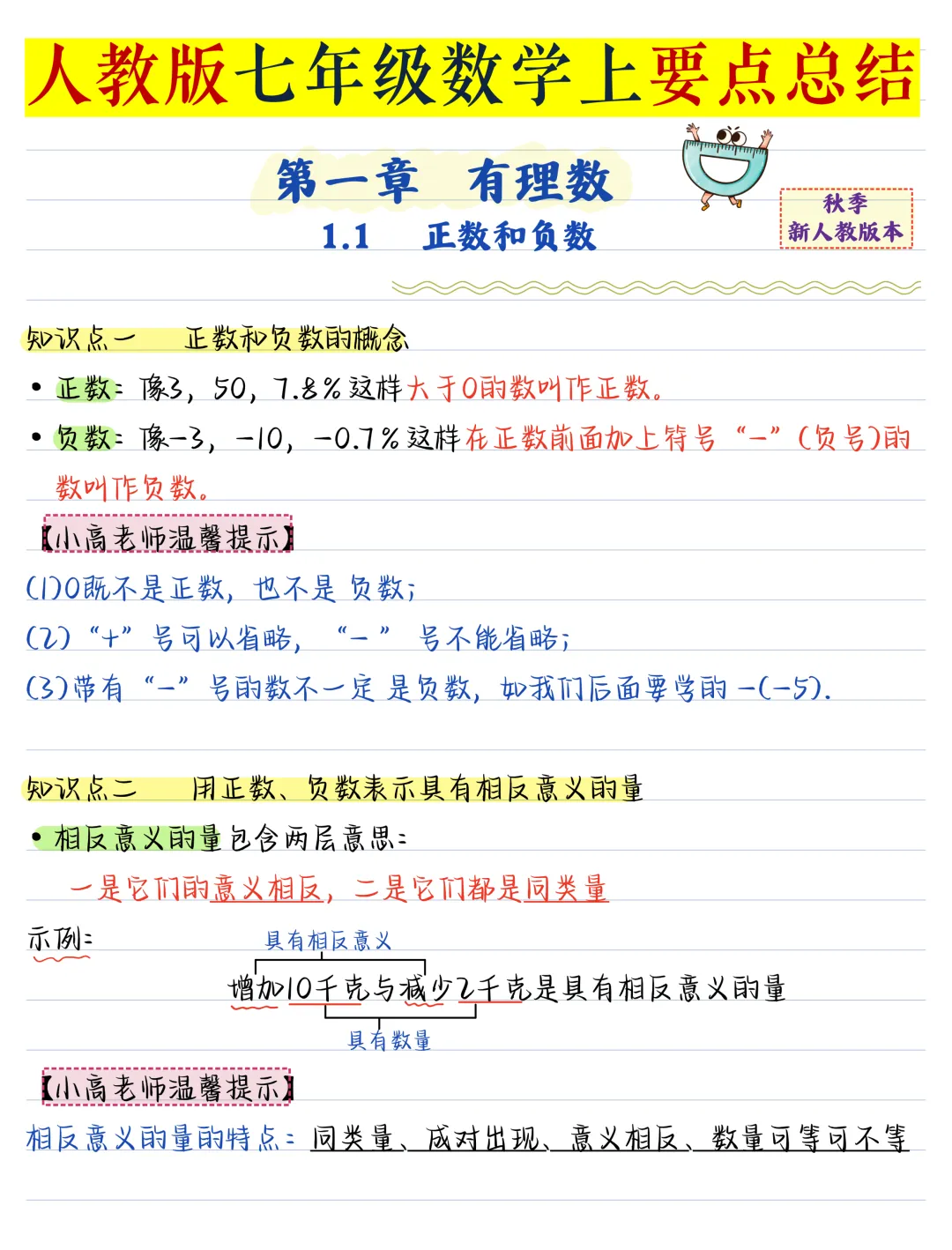 【初一】新版七上数学全册必背考点知识点总结,完整版可打印(2026)-第2张图片-四季读书网 【初一】新版七上数学全册必背考点知识点总结,完整版可打印(2026)-第2张图片-四季读书网