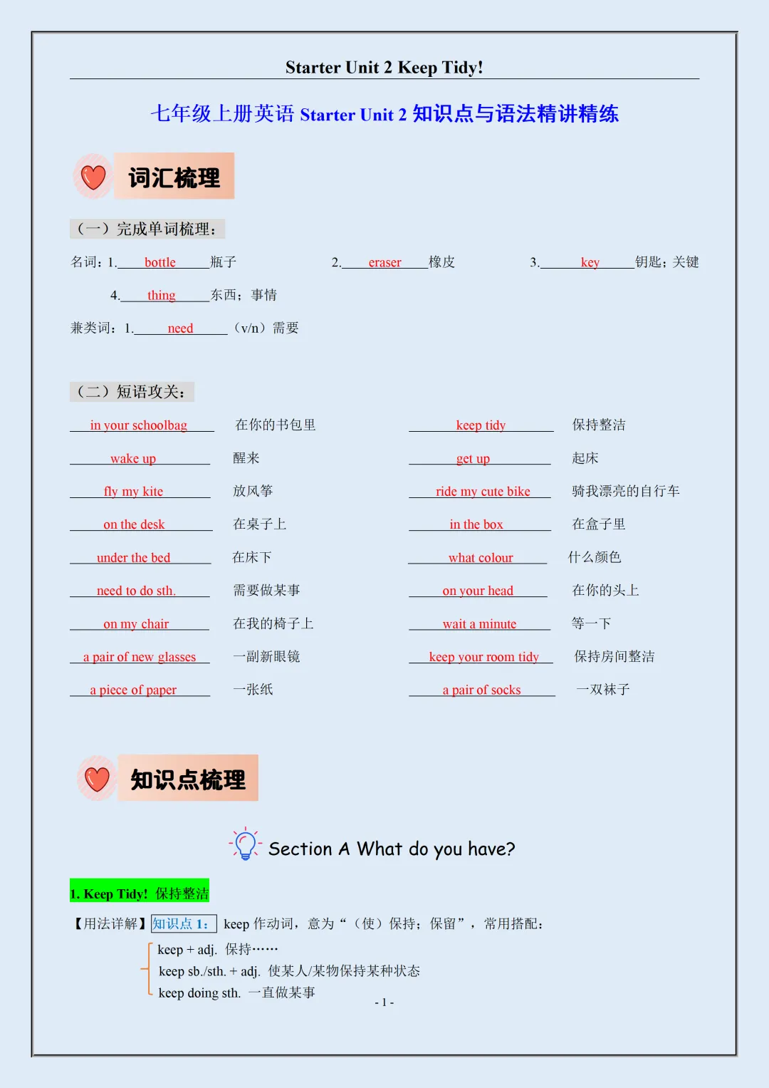 【初一】新版七上英语全册单元知识点梳理及语法讲义,完整版可打印(2026)-第2张图片-四季读书网 【初一】新版七上英语全册单元知识点梳理及语法讲义,完整版可打印(2026)-第2张图片-四季读书网