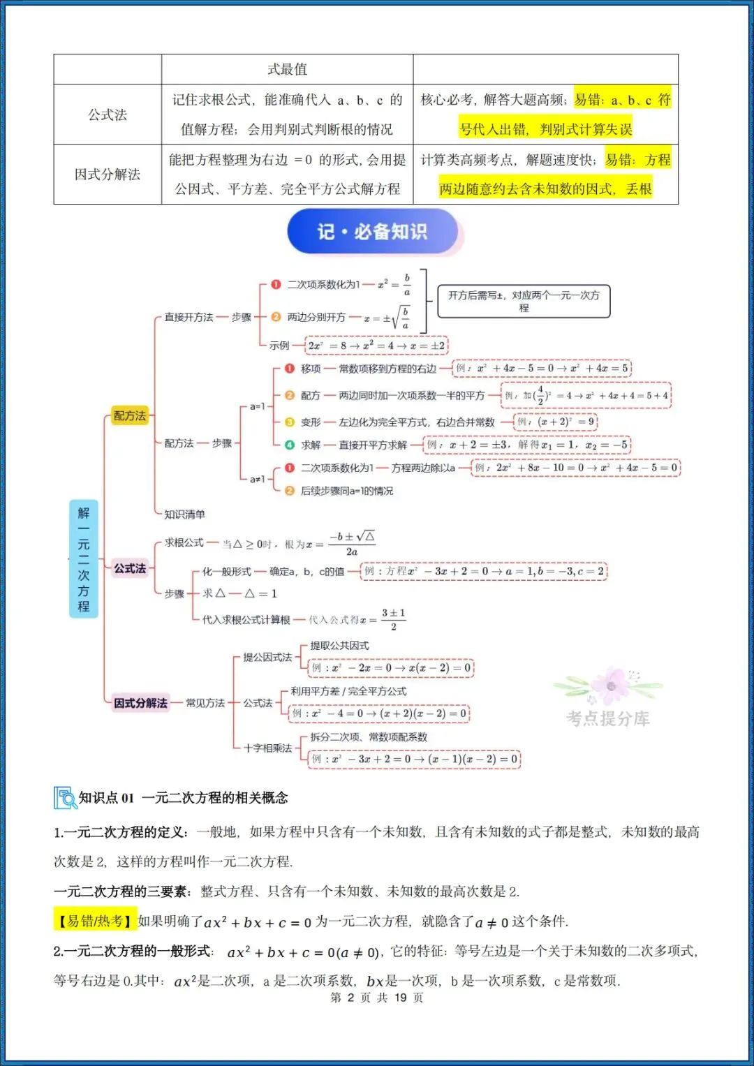26秋初三 九年级上册数学 《解一元二次方程 期中复习讲义》学生版+教师版 共64页 可打印〈word版可编辑〉-第2张图片-四季读书网 26秋初三 九年级上册数学 《解一元二次方程 期中复习讲义》学生版+教师版 共64页 可打印〈word版可编辑〉-第2张图片-四季读书网