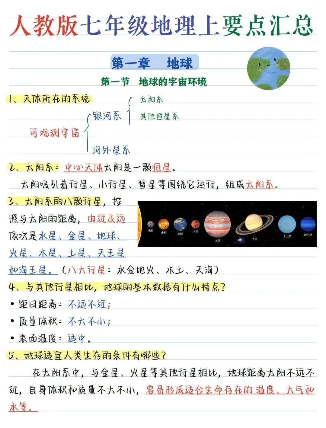 初一新七上地理全册核心笔记知识背读总结电子打印版!(2026 新版本)-第2张图片-四季读书网