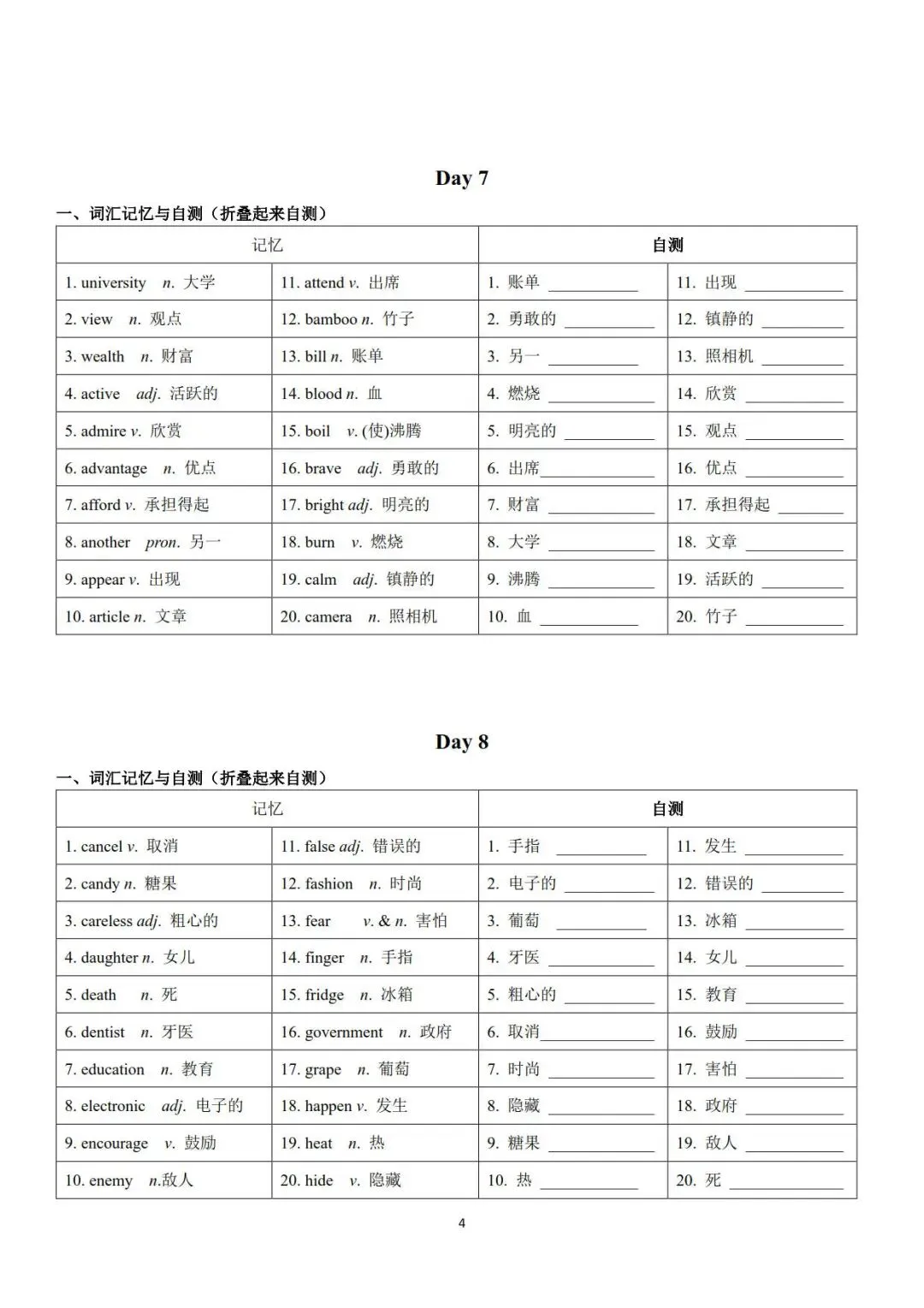 中考英语高频词汇500个24天记背默写小纸条-第5张图片-四季读书网