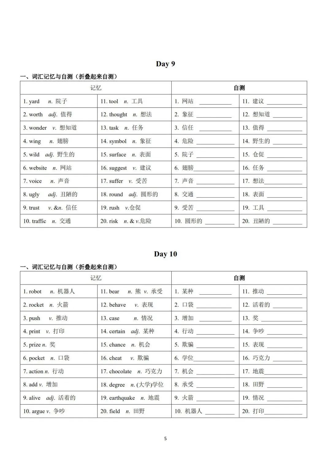 中考英语高频词汇500个24天记背默写小纸条-第6张图片-四季读书网