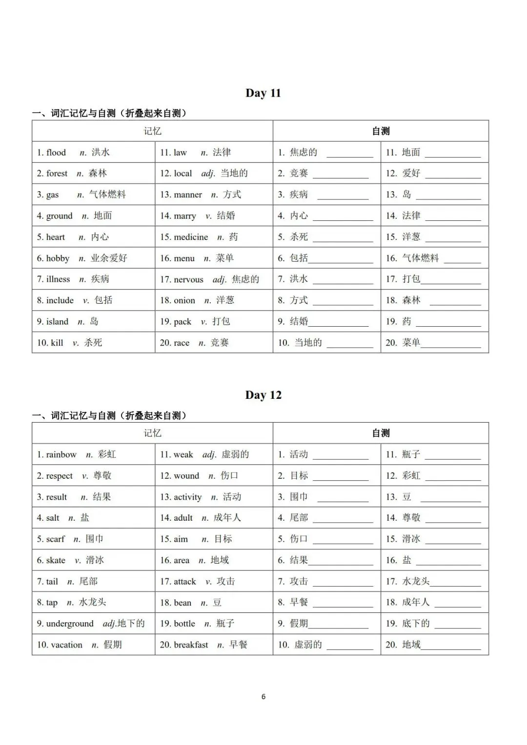 中考英语高频词汇500个24天记背默写小纸条-第7张图片-四季读书网
