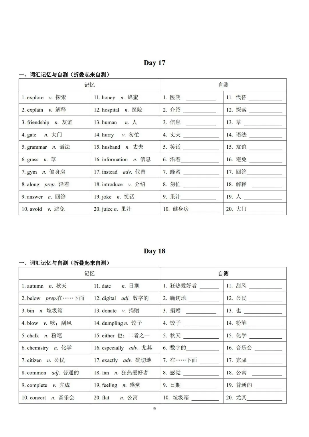 中考英语高频词汇500个24天记背默写小纸条-第10张图片-四季读书网
