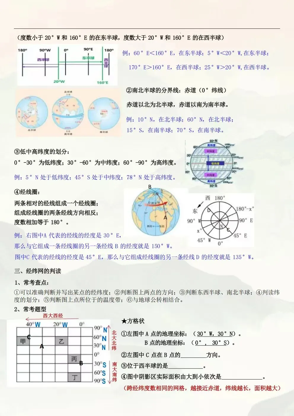 初一七年级上册地理(新版)全册常考必背知识清单总结梳理电子版可下载打印(2026)-第5张图片-四季读书网