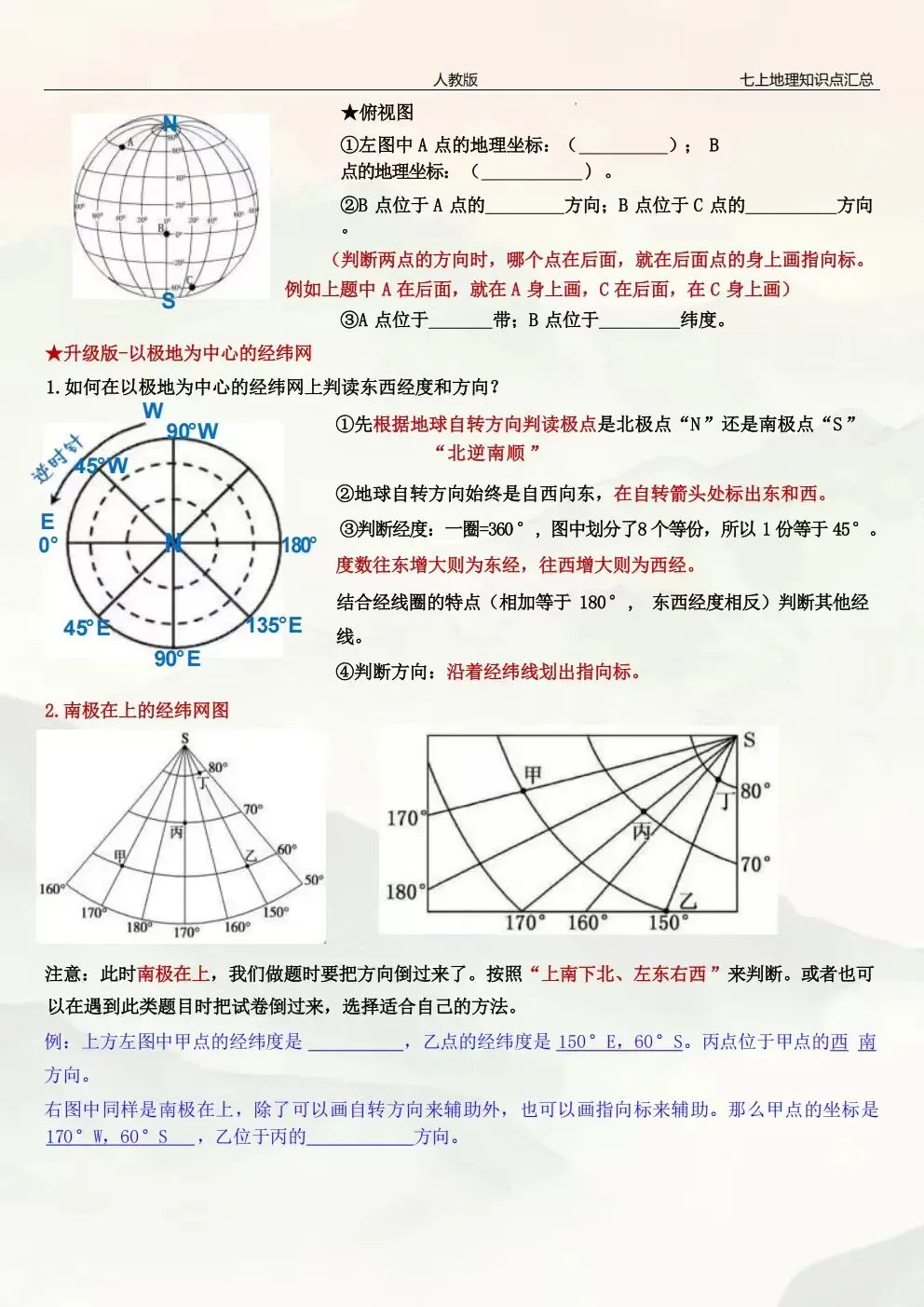 初一七年级上册地理(新版)全册常考必背知识清单总结梳理电子版可下载打印(2026)-第6张图片-四季读书网