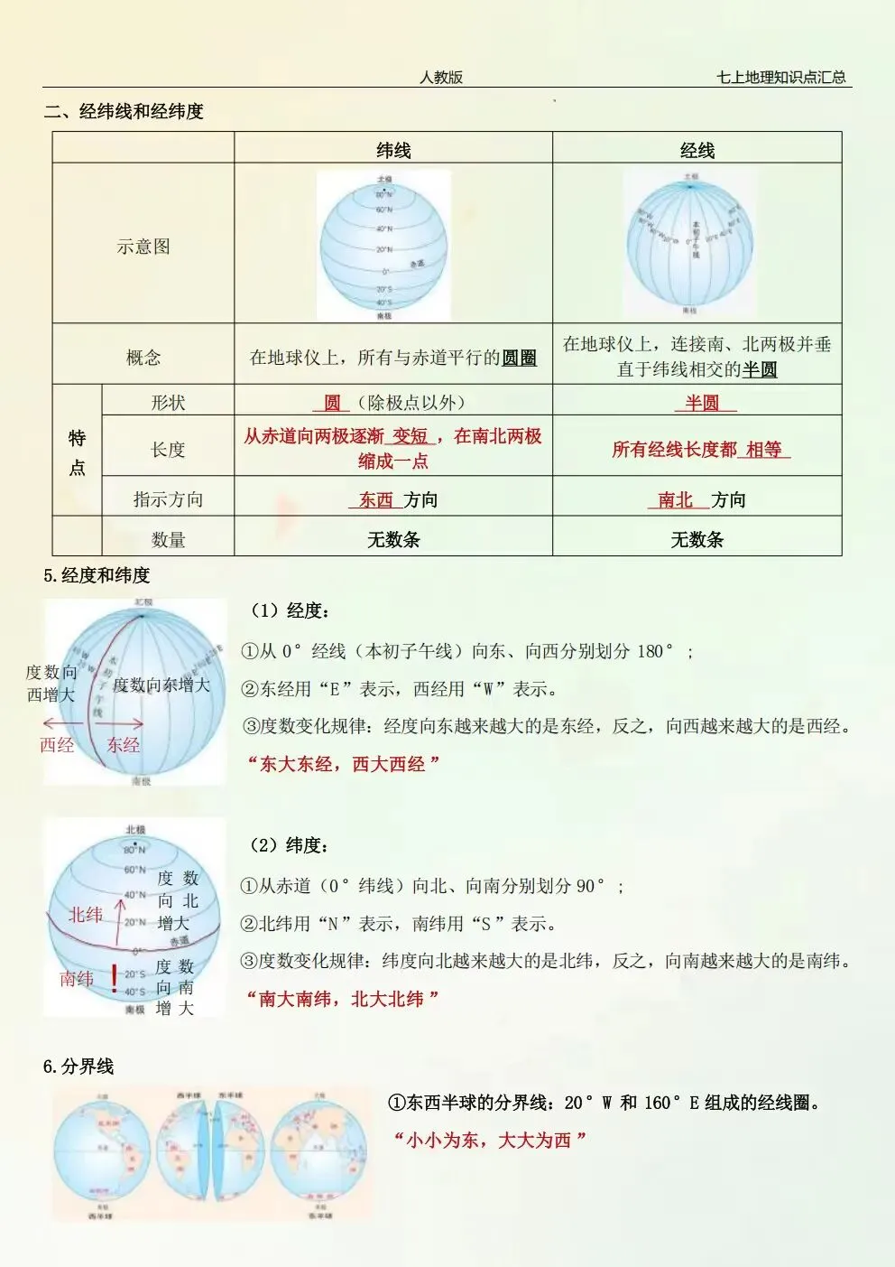 初一七年级上册地理(新版)全册常考必背知识清单总结梳理电子版可下载打印(2026)-第9张图片-四季读书网