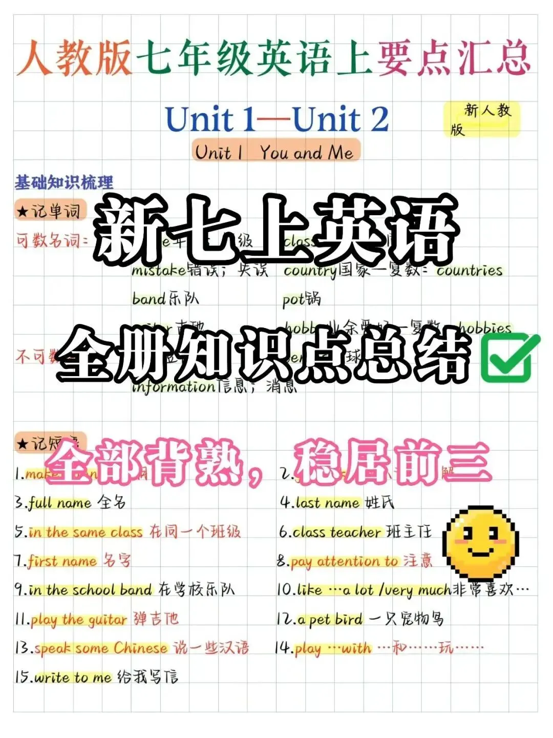 初一新七上英语全册核心笔记知识背读总结电子打印版!(2026 新版本)-第1张图片-四季读书网 初一新七上英语全册核心笔记知识背读总结电子打印版!(2026 新版本)-第1张图片-四季读书网